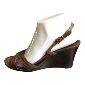 Franco Sarto Brown Leather Slingback Wedge Sandals Size 8.5
